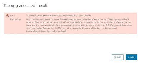 <b>Source vCenter Server has unsupported version of host"</b> error while upgrading to vCenter Server from 6. . Source vcenter server has unsupported version of host profiles
